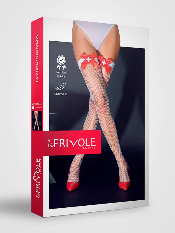 Le Frivole tinklinės kojinės su elastine juosta "Azaria White - Red"