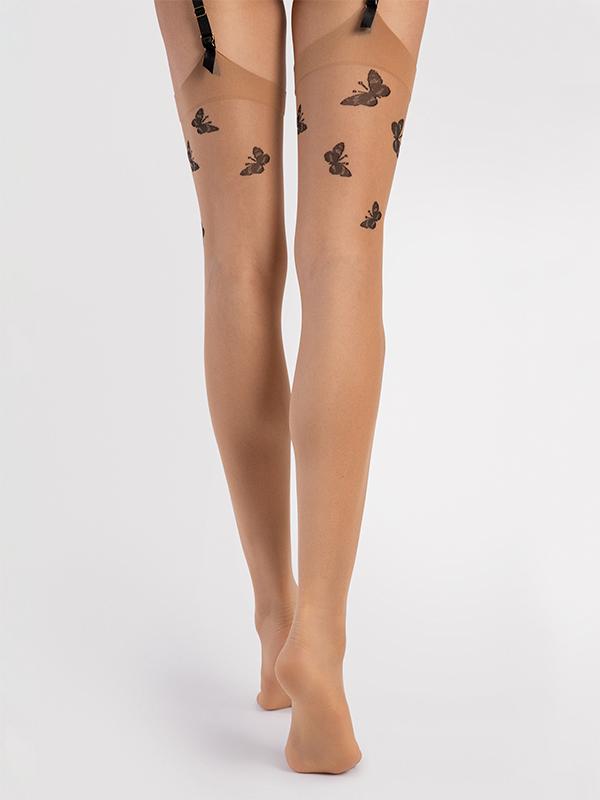 Fiore узорчатые чулки под пояс "Farfalle 20 Den Nude - Black"