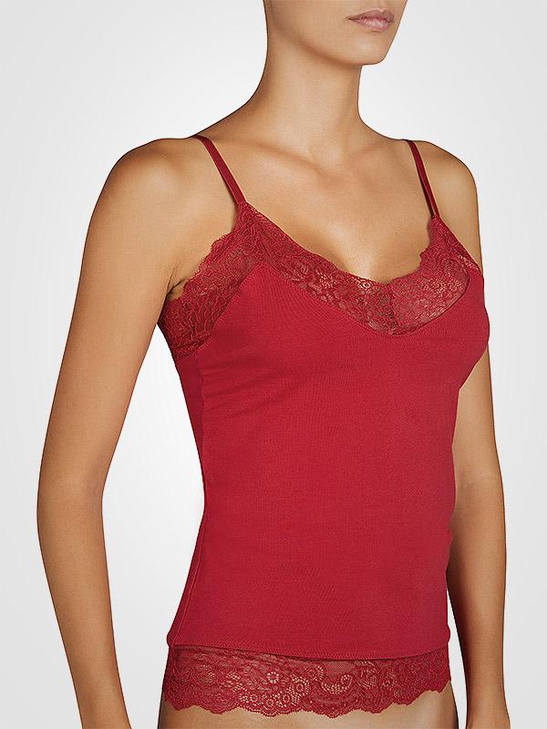 Ysabel Mora Cotton Undershirt with Lace Sophia Red