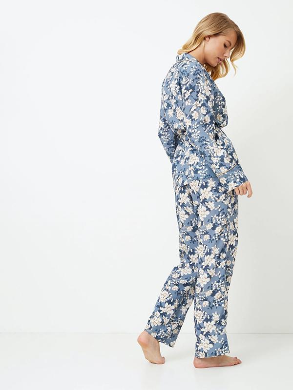 Aruelle длинная пижама из вискозы "Francine Long Blue - White Flower Print"