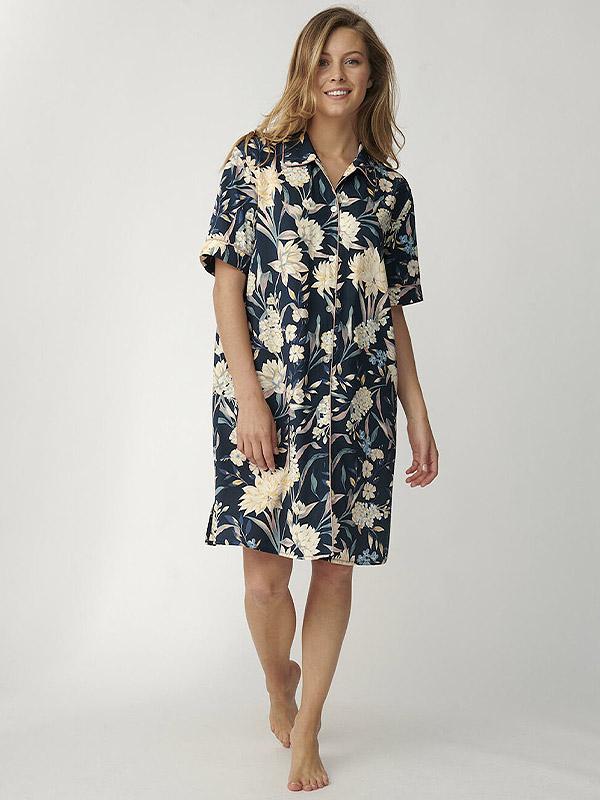 Triumph Viscose Nightdress Lounge Me Boyfriend NDW SSL Navy - Multicolor Flower Print