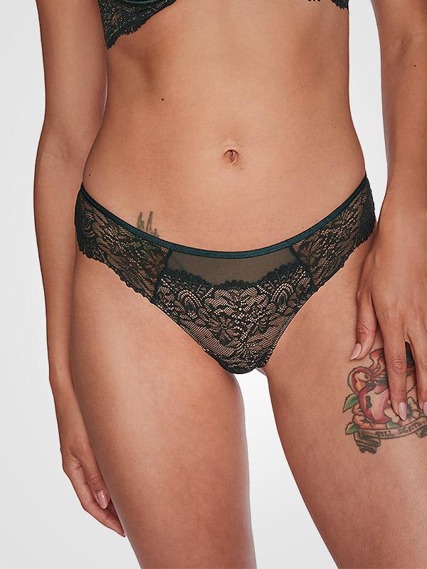 Esotiq nėriniuotos kelnaitės stringai "Ramira Dark Green - Nude"