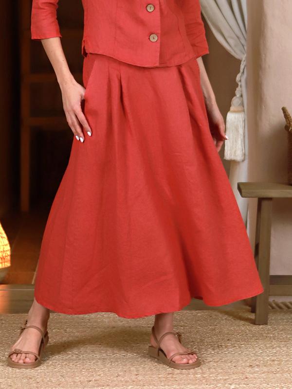 Lega Long Linen Skirt Donella Raspberry