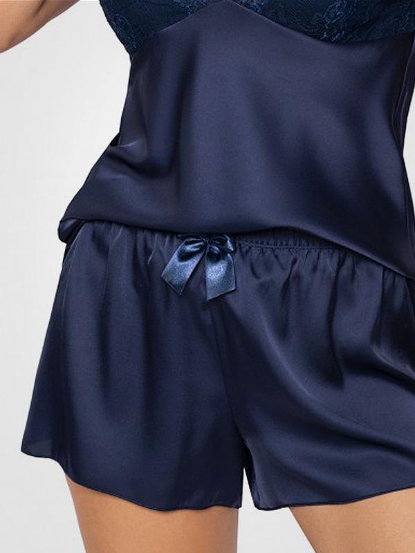 Donna Satin Pyjamas with Lace Mari Dark Blue