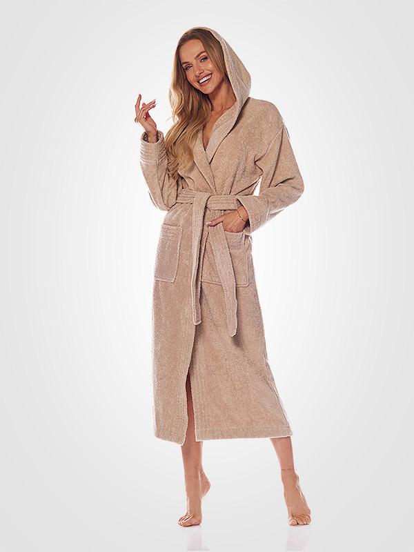 L&L Long Hooded Cotton Robe Katerina Beige
