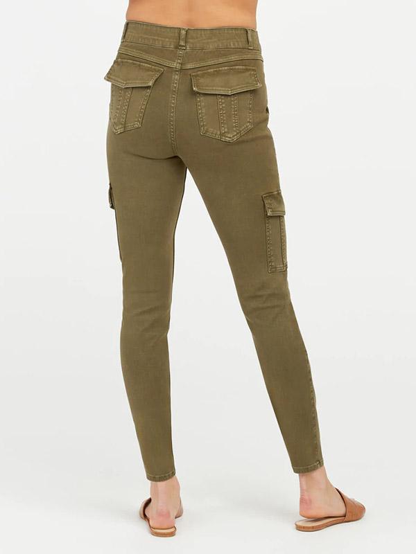 Spanx Shaping Trousers  Stretch Twill Ankle Cargo Dark Olive