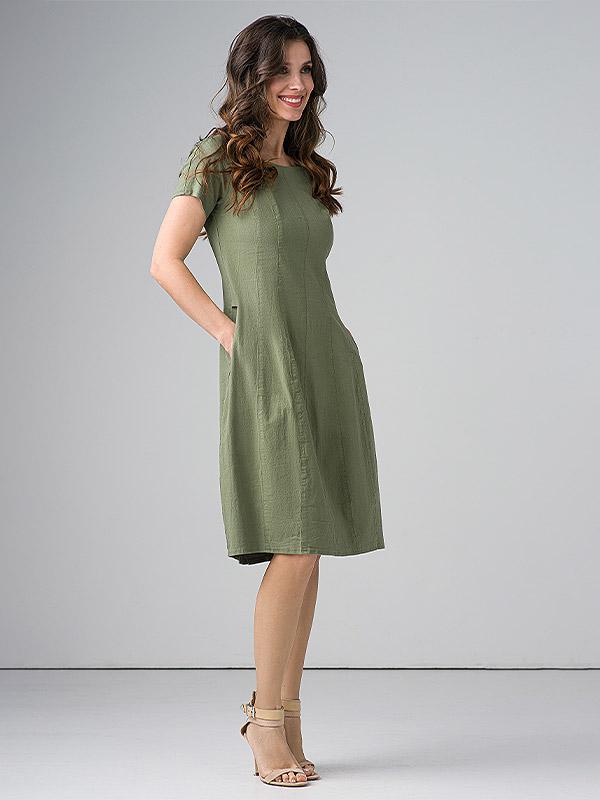 Lega įliemenuota tampraus lino suknelė "Angelina Green"