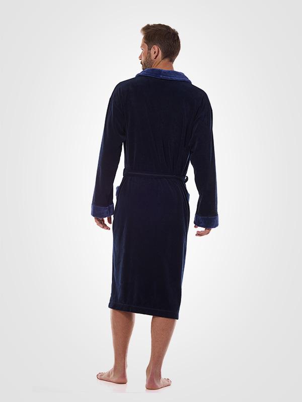 L&L Men's Cotton Dressing Gown Diego Dark Blue Velour