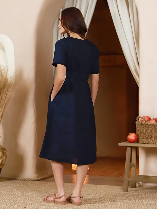 Lega Linen A-line Dress Brenna Navy