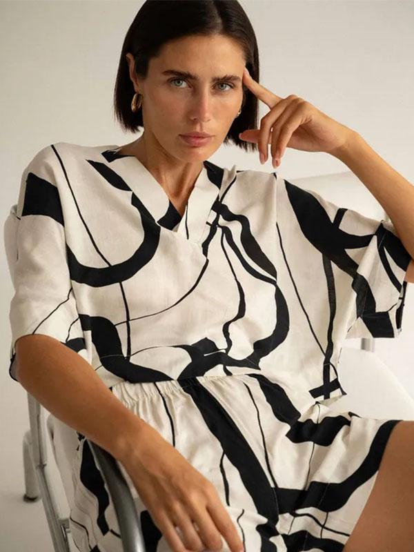 Esotiq короткая вискозная пижама "Joya White - Black"