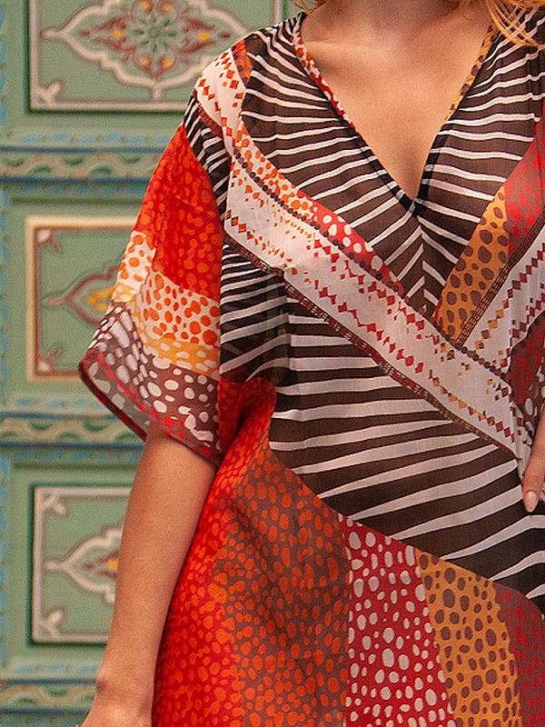 Deidad paplūdimio kaftanas "Lucia Orange - Yellow - Black"