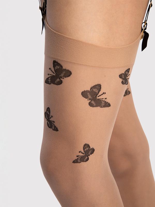 Fiore узорчатые чулки под пояс "Farfalle 20 Den Nude - Black"