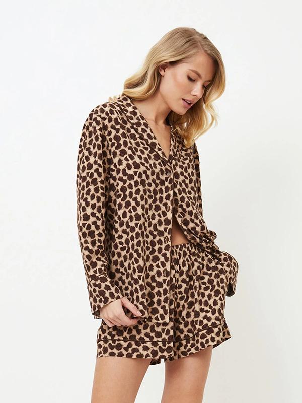 Aruelle Patterned Short Viscose Pyjamas Susan Short Cream - Brown