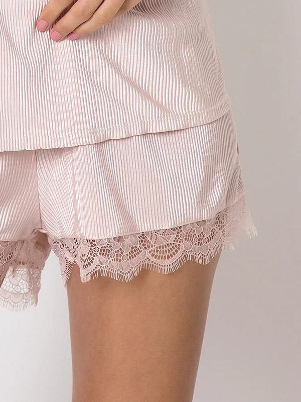 Aruelle tekstūrinė trumpa pižama su nėriniais "Audrey Short Light Pink"
