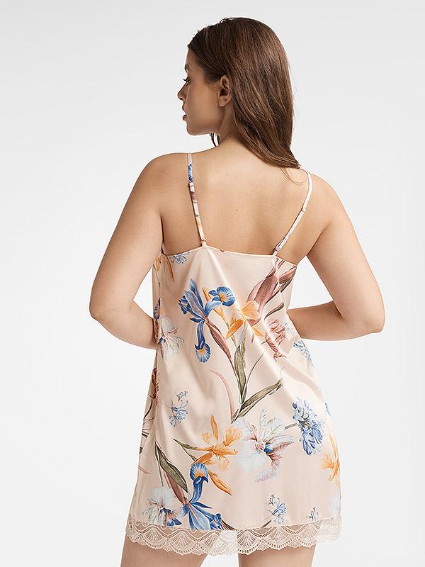 Esotiq атласная сорочка с кружевом "Lover Beige - Multicolor Flower Print"