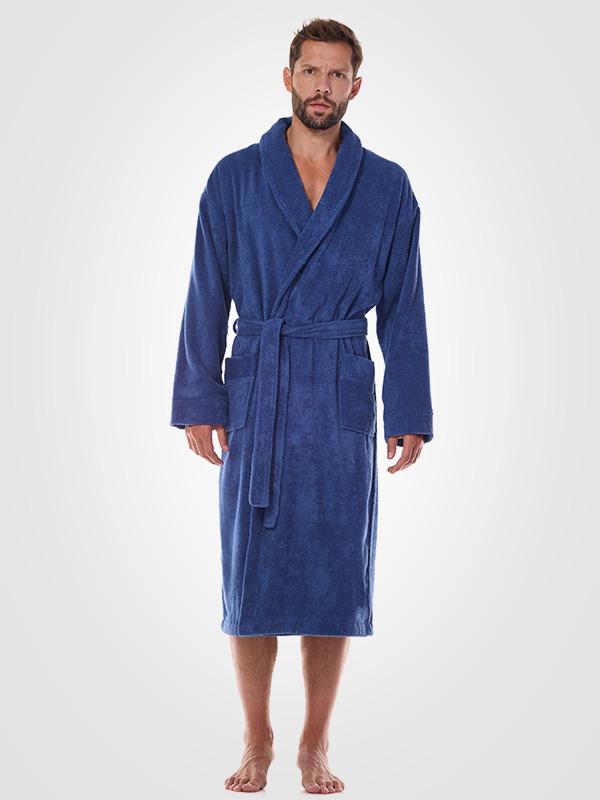 L&L Men's Cotton Dressing Gown Robert Navy