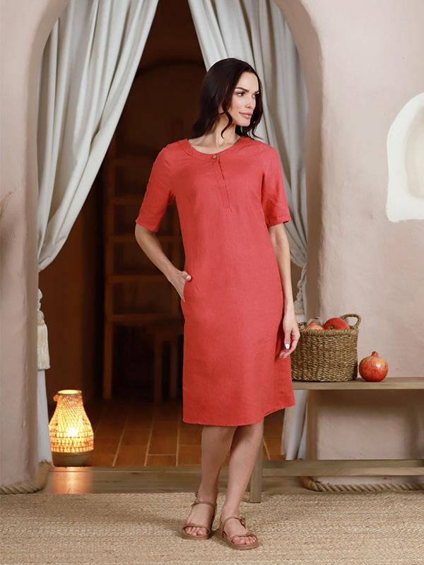 Lega Linen Dress Gilda Raspberry
