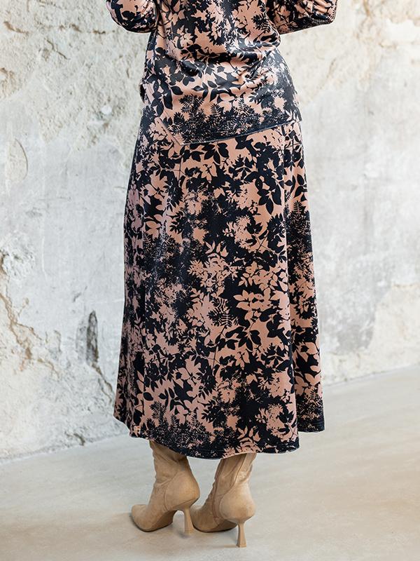 Lega длинная велюровая юбка "Viki Black - Brown Floral Print Velour"