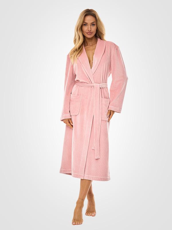L&L Long Patterned Robe Aura Pink Velour