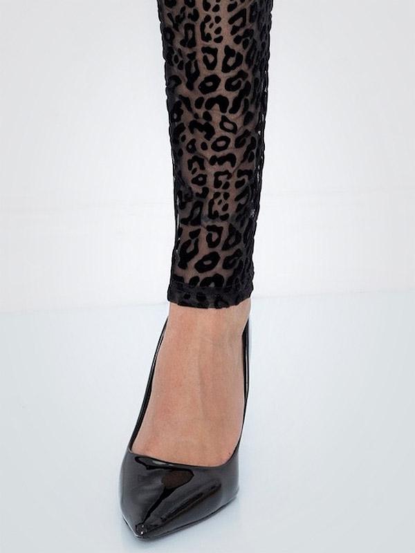 Noir Handmade Sheer Tulle Bodysuit Cheetah Velour Black