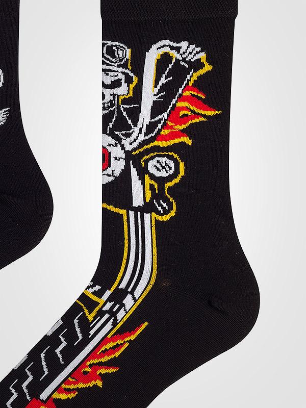 Spalvotos Kojines unisex medvilninės kojinės "Biker Show Black - Red - White - Yellow"
