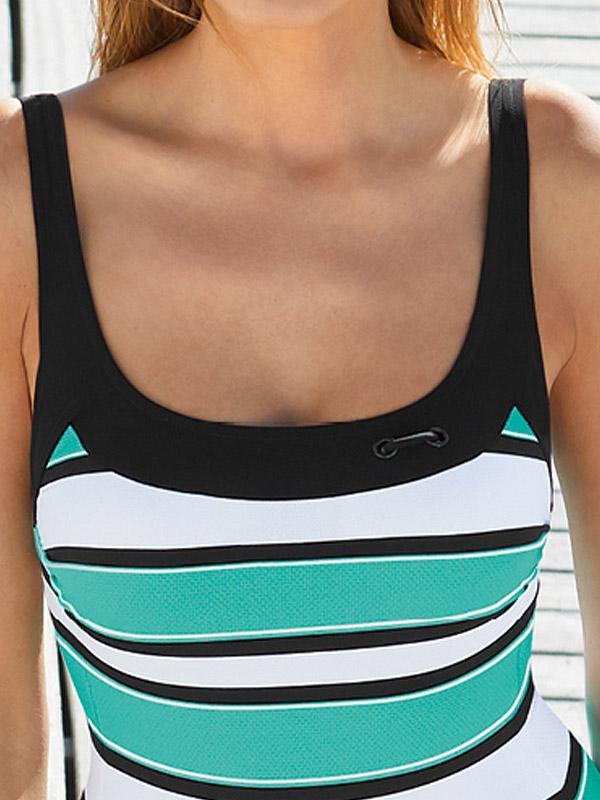 Lidea vientisas maudymosi kostiumėlis "Bondi Beach Black - Green - White Stripes"