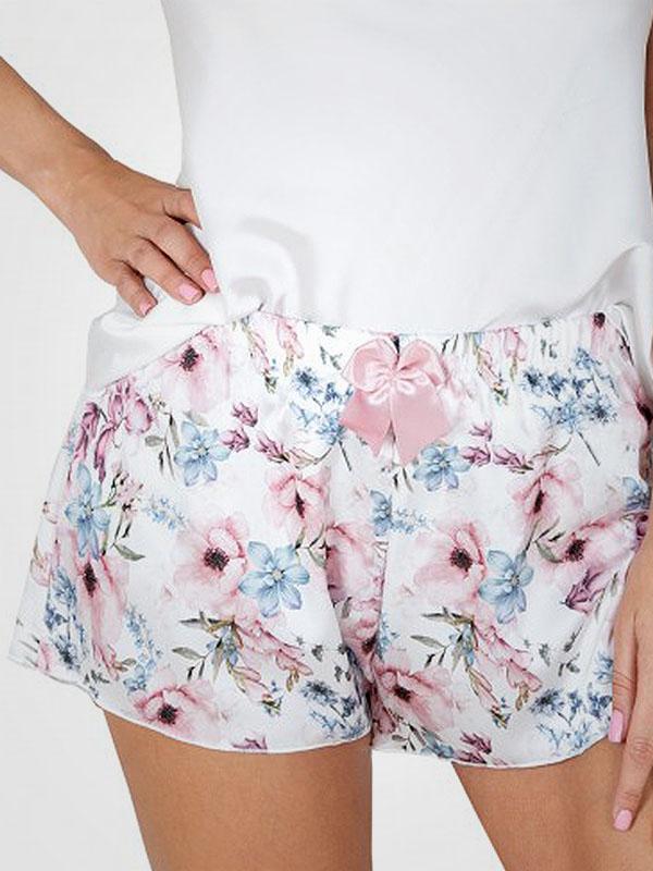 Donna короткая атласная пижама "Rosa Ecru - Multicolor Flower Print"