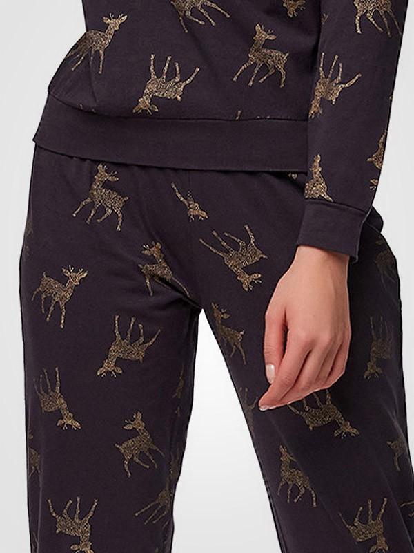 Esotiq medvilninė pižama "Now Graphite - Gold Deer Print"