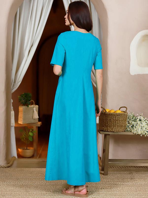 Lega платье макси A-силуэта из эластичного льна "Inessa Turquoise"