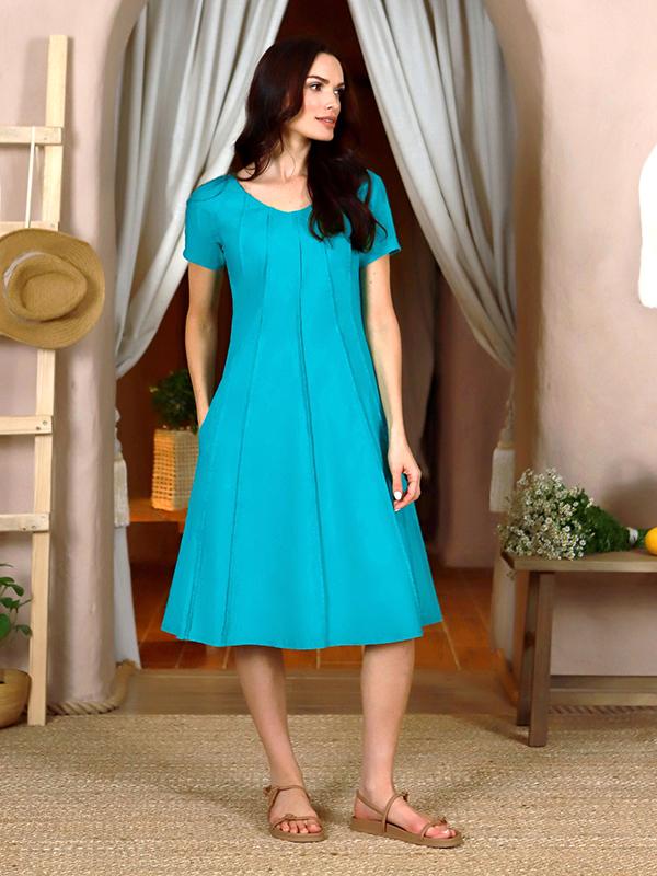 Lega платье миди А-силуэта из эластичного льна "Orinta Turquoise"