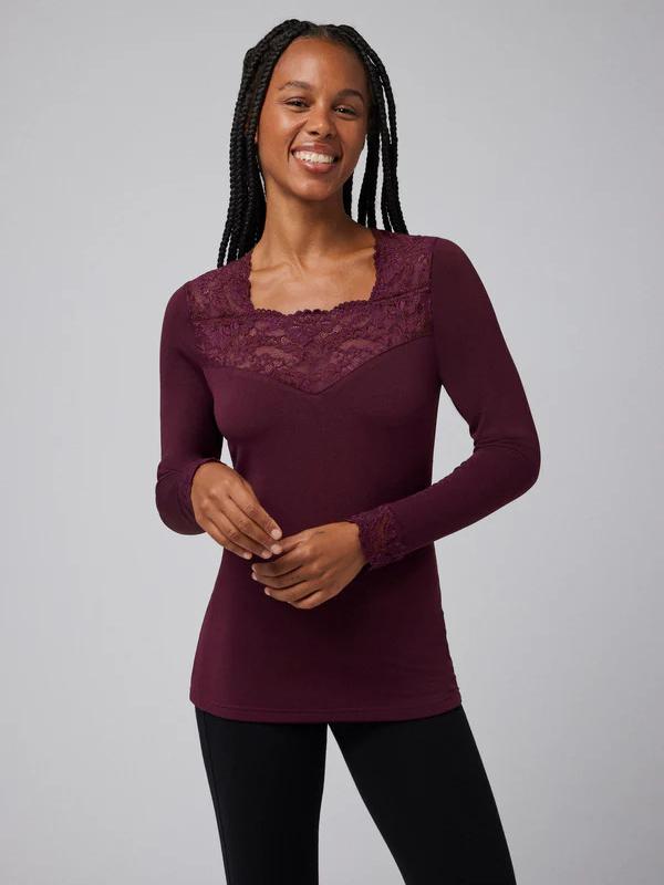 Ysabel Mora Thermo Shirt with Lace Amaris Wine