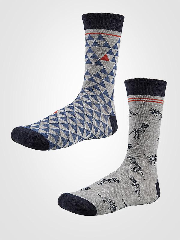 Ysabel Mora 2 vyriškų medvilninių kojinių komplektas "Dyno Grey - Multicolor"