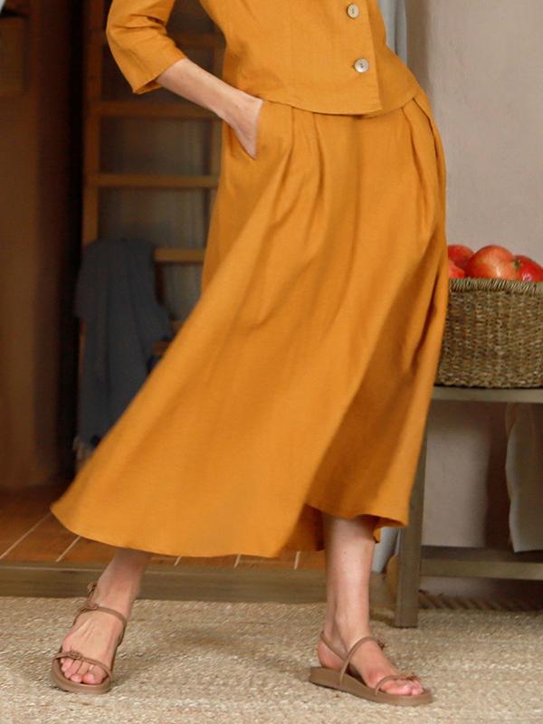 Lega Long Linen Skirt Donella Yellow