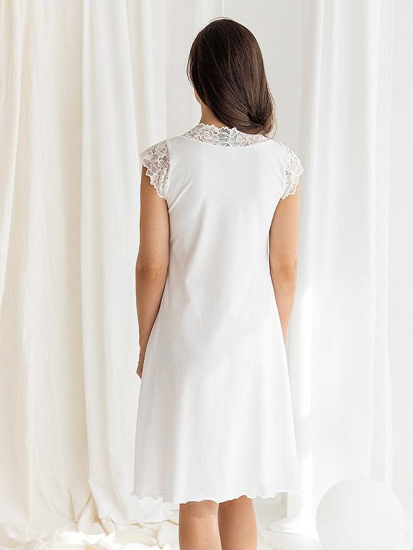 Lega Cotton Nightdress With Lace Dunja Ecru