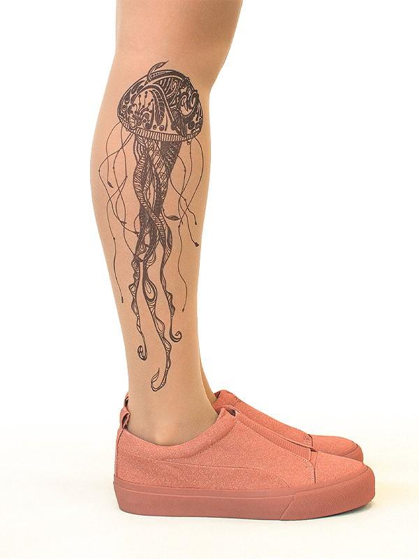 Stop & Stare pėdkelnės su tatuiruote "Black Jellyfish 20 Den Sun"