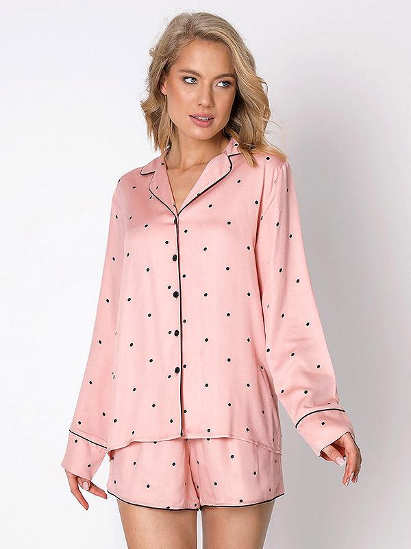 Aruelle trumpa viskozinė pižama "Mona Short Pink - Black Dots"