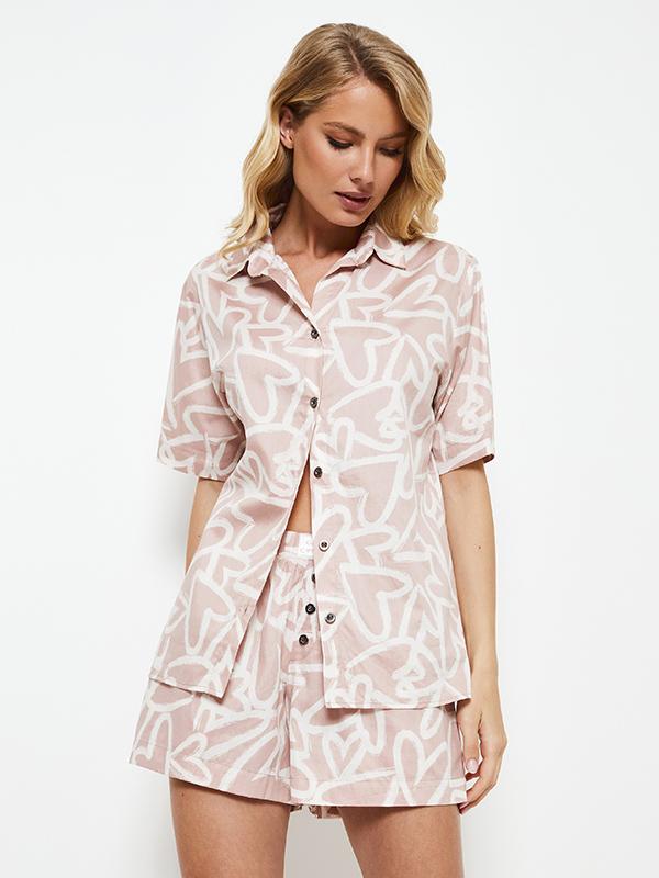 Aruelle Short Cotton Pajamas Set Miley Cappuccino - Ecru