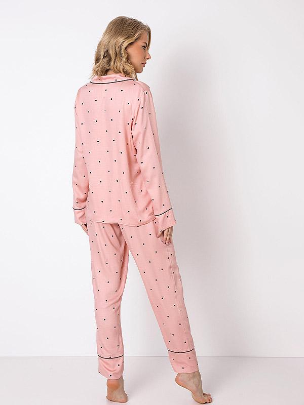 Aruelle ilga viskozinė pižama "Mona Long Pink - Black Dots"