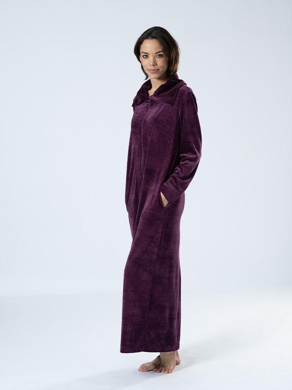 Belmanetti длинный бамбуковый халат на молнии  "Claire Dark Magenta Velour"