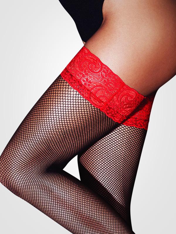 Le Frivole prilipinamos tinklinės kojinės "Robin Black - Red"