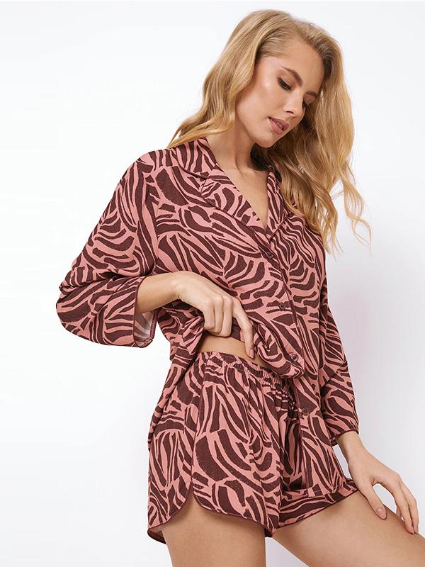 Aruelle Viscose Pajamas Set Rosabel Short Coral - Dark Brown