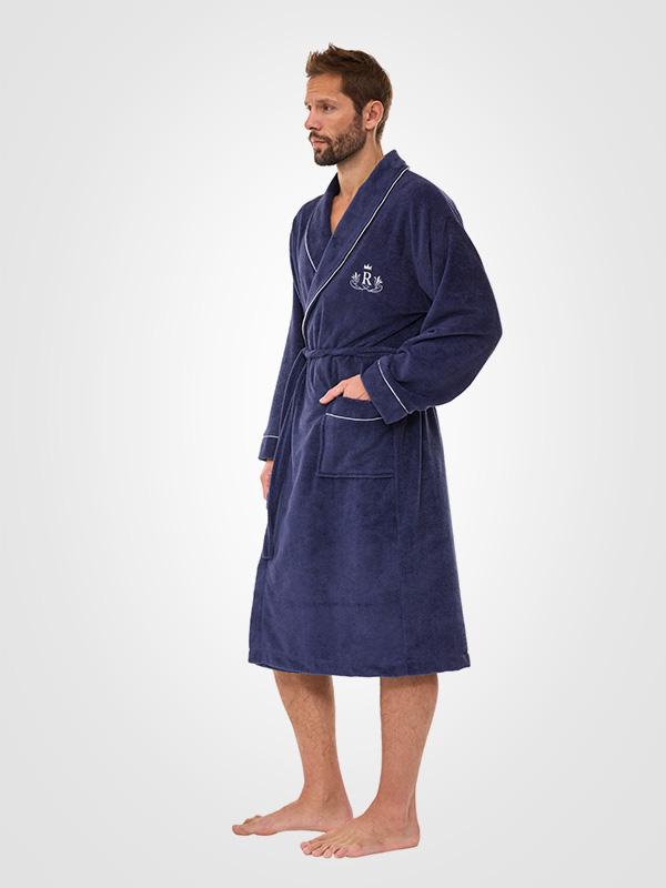 L&L Men's Bathrobe With Bamboo Fiber Raphael Navy