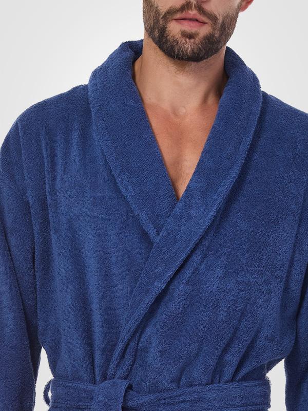 L&L Men's Cotton Dressing Gown Robert Navy