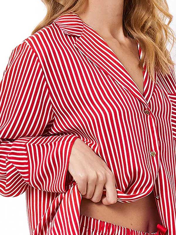 Aruelle Short Viscose Pajamas Set With Buttons Candice Short Red - White Stripes