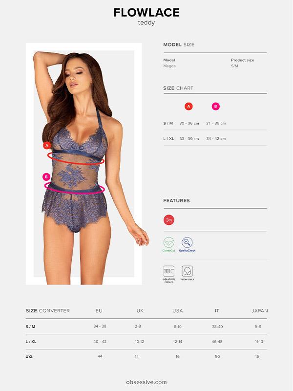 Obsessive кружевной прозрачный трико "Flowlace Blue"