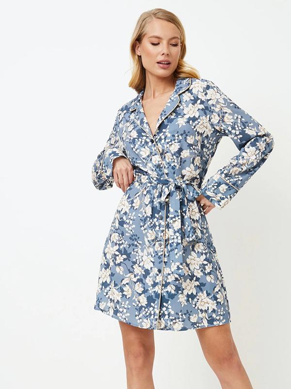 Aruelle вискозная ночная рубашка "Francine Blue - White Flower Print"