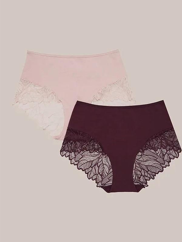 Esotiq Cotton Panties With Lace 2-pack Pinky Nude - Violet