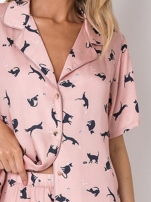 Aruelle trumpa viskozinė susagstoma pižama "Polly Short Light Pink - Black"