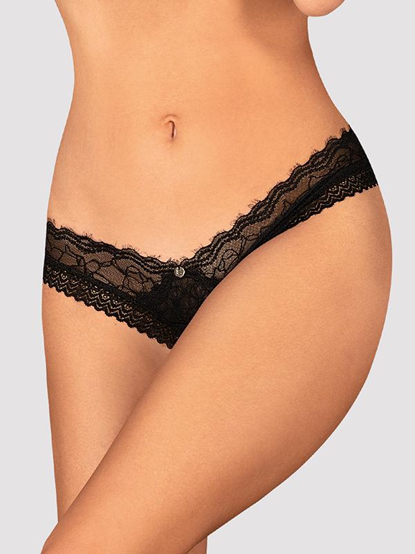 Obsessive Crochless Panties - Thong with Lace Medilla Black
