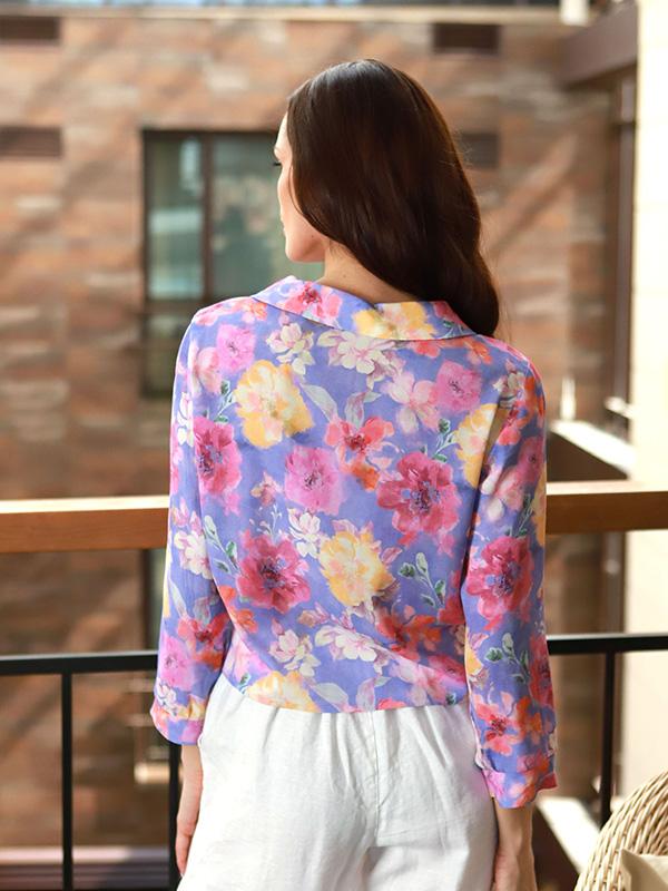 Lega Viscose Blouse Seraphina Violet - Rose Flower Print